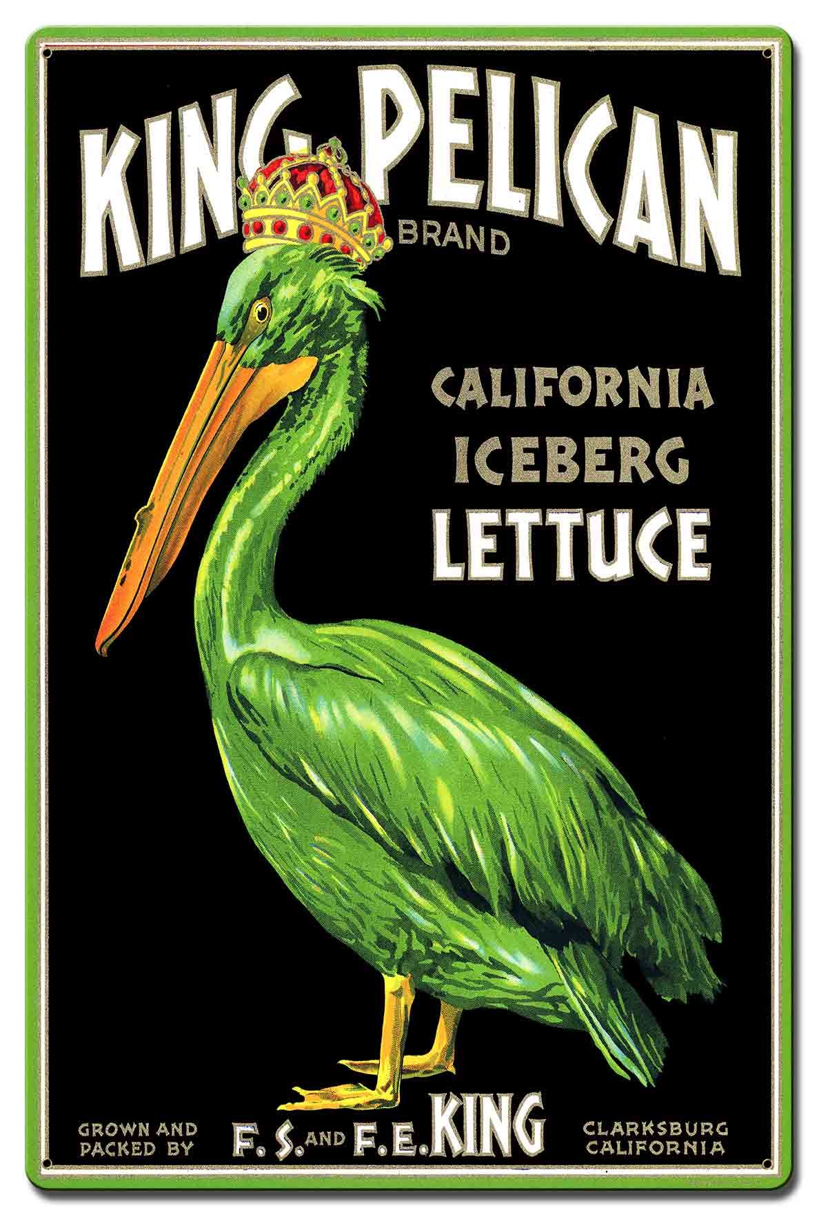 King Pelican Iceberg Lettuce crate label Aluminum