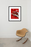 Meat, two hands full framed print in room