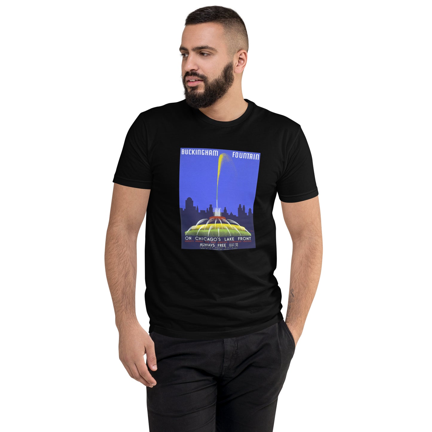 Buckingham Fountain poster men's black t-shirt