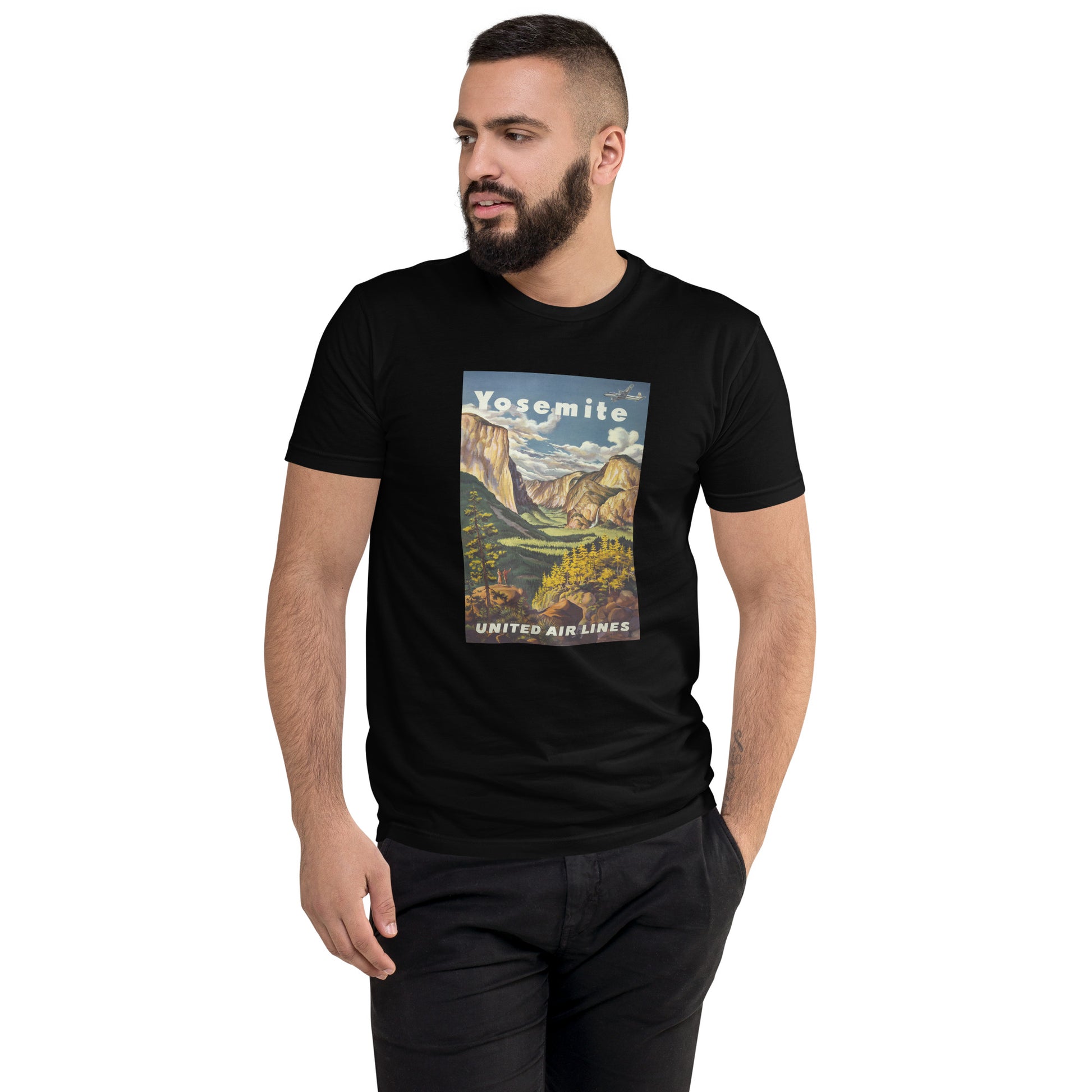 Yosemite United Airlines Poster men's black t-shirt