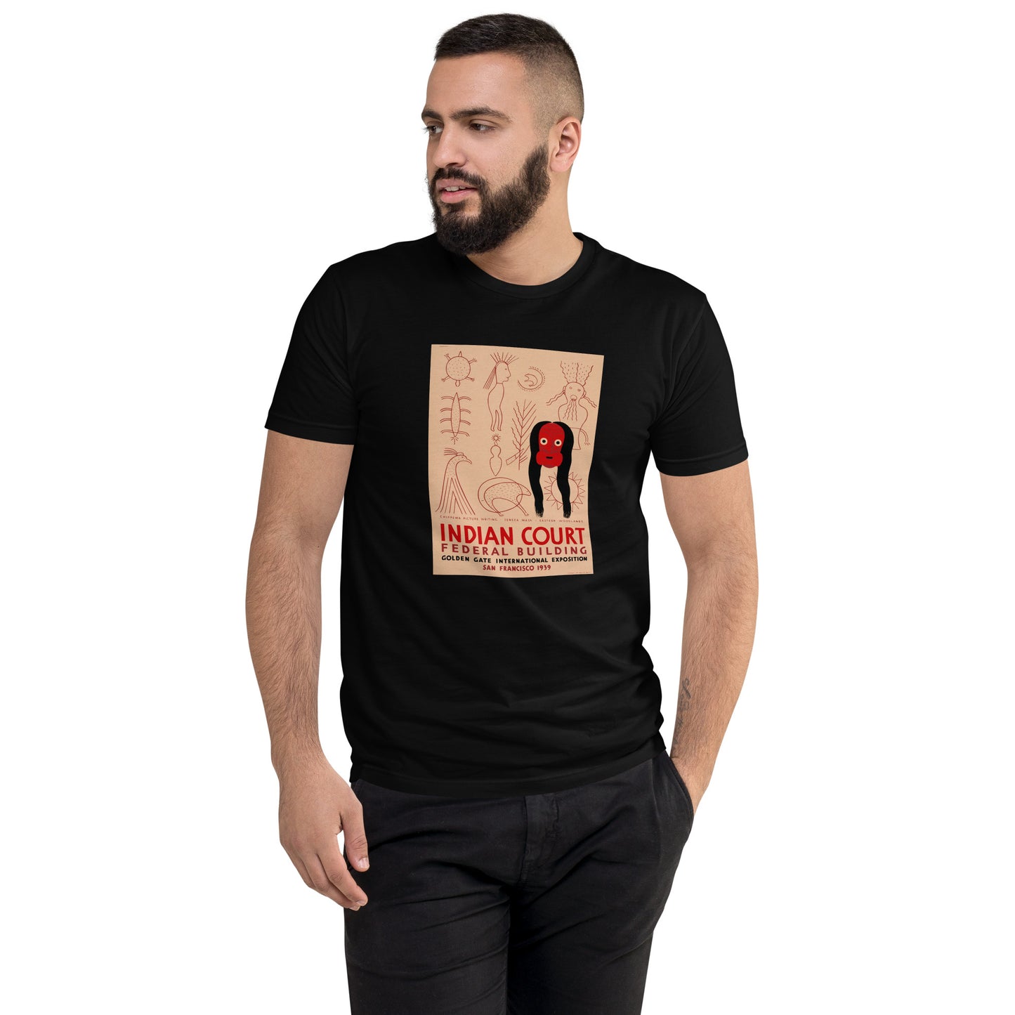 Indian Court Chippewa Picture Writing and Seneca Mask poster men's black t-shirt