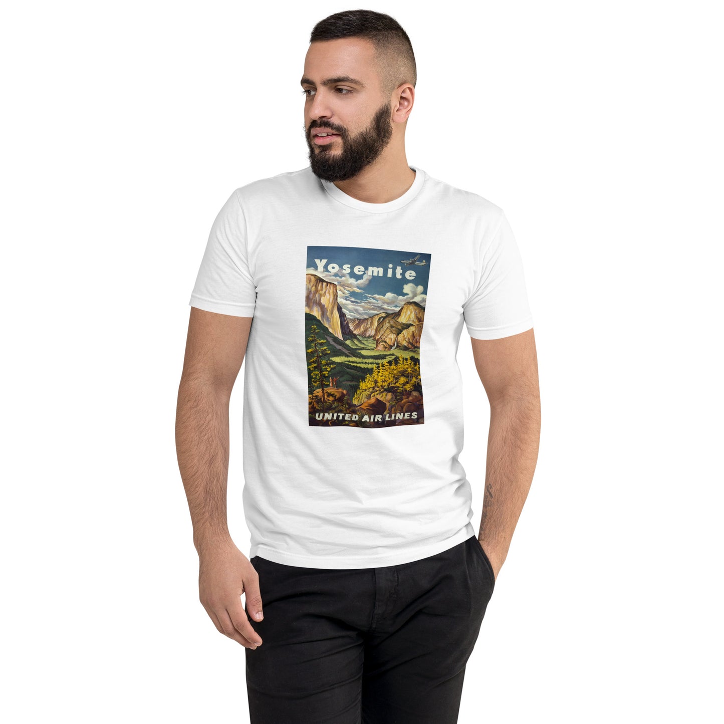 Yosemite United Airlines Poster men's white t-shirt