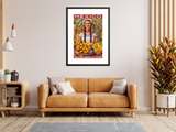 Mexico Vintage Travel Poster woman holding fruit framed on wall