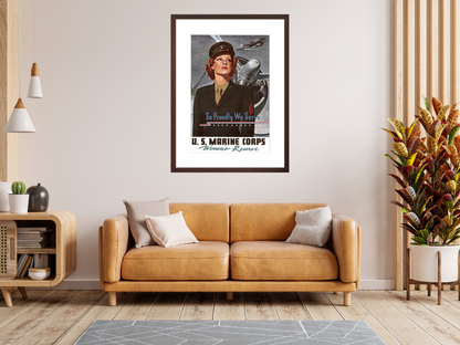 So Proudly We Serve poster framed on wall