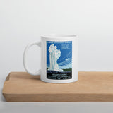 Yellowstone National Park Poster, 1938 coffee mug on cutting board
