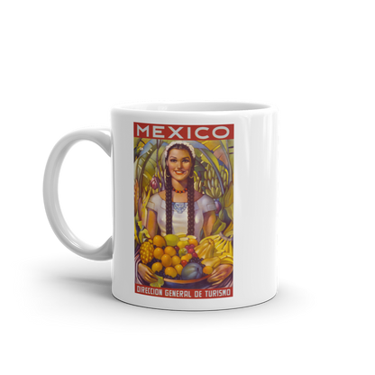 Mexico Vintage Travel Poster woman holding fruit coffee mug