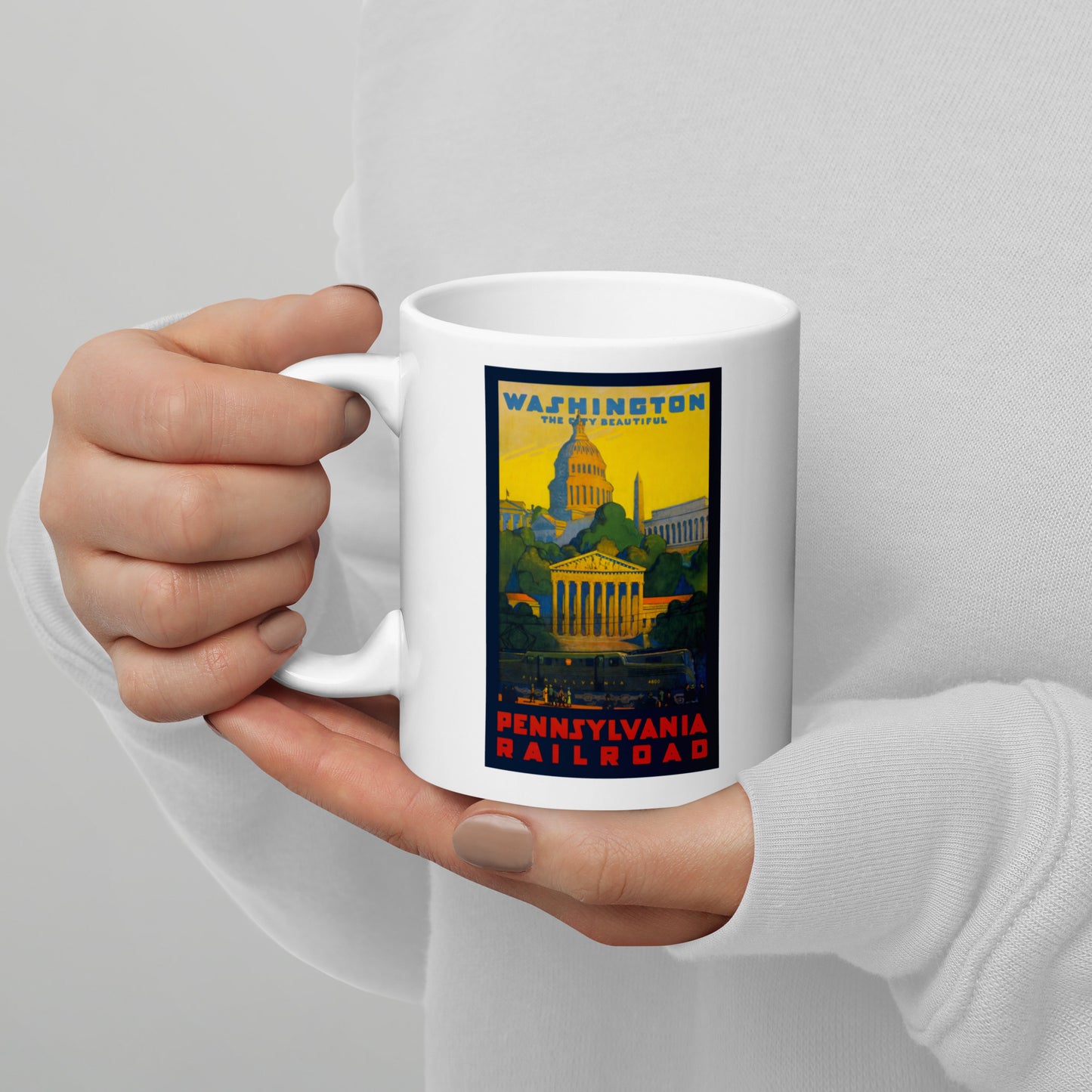 Washington, the City Beautiful Poster coffee mug in hand