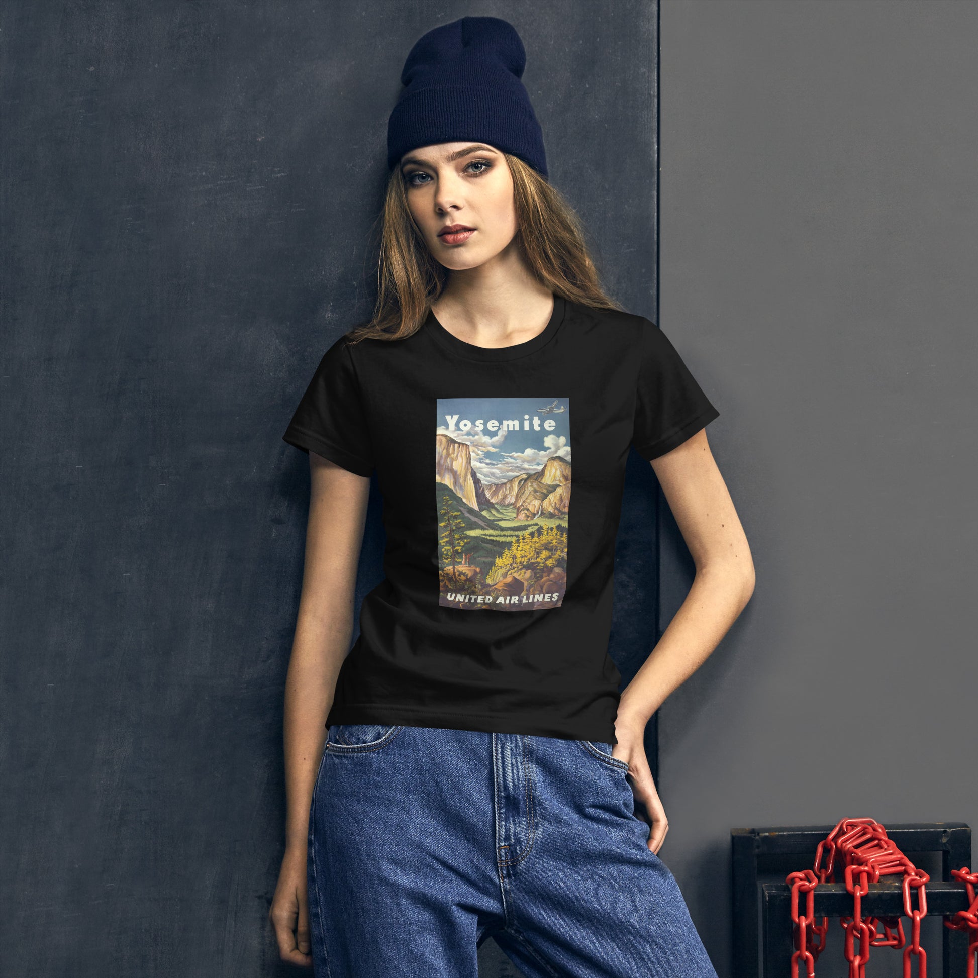 Yosemite United Airlines Poster women's black t-shirt