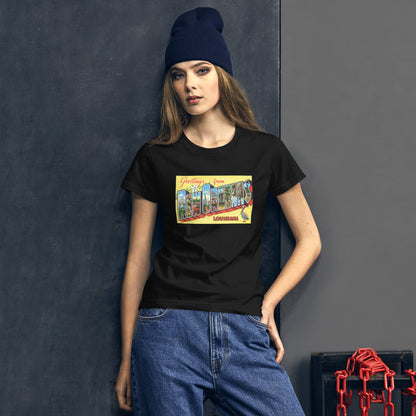 Greetings from New Orleans Postcard women's black t-shirt