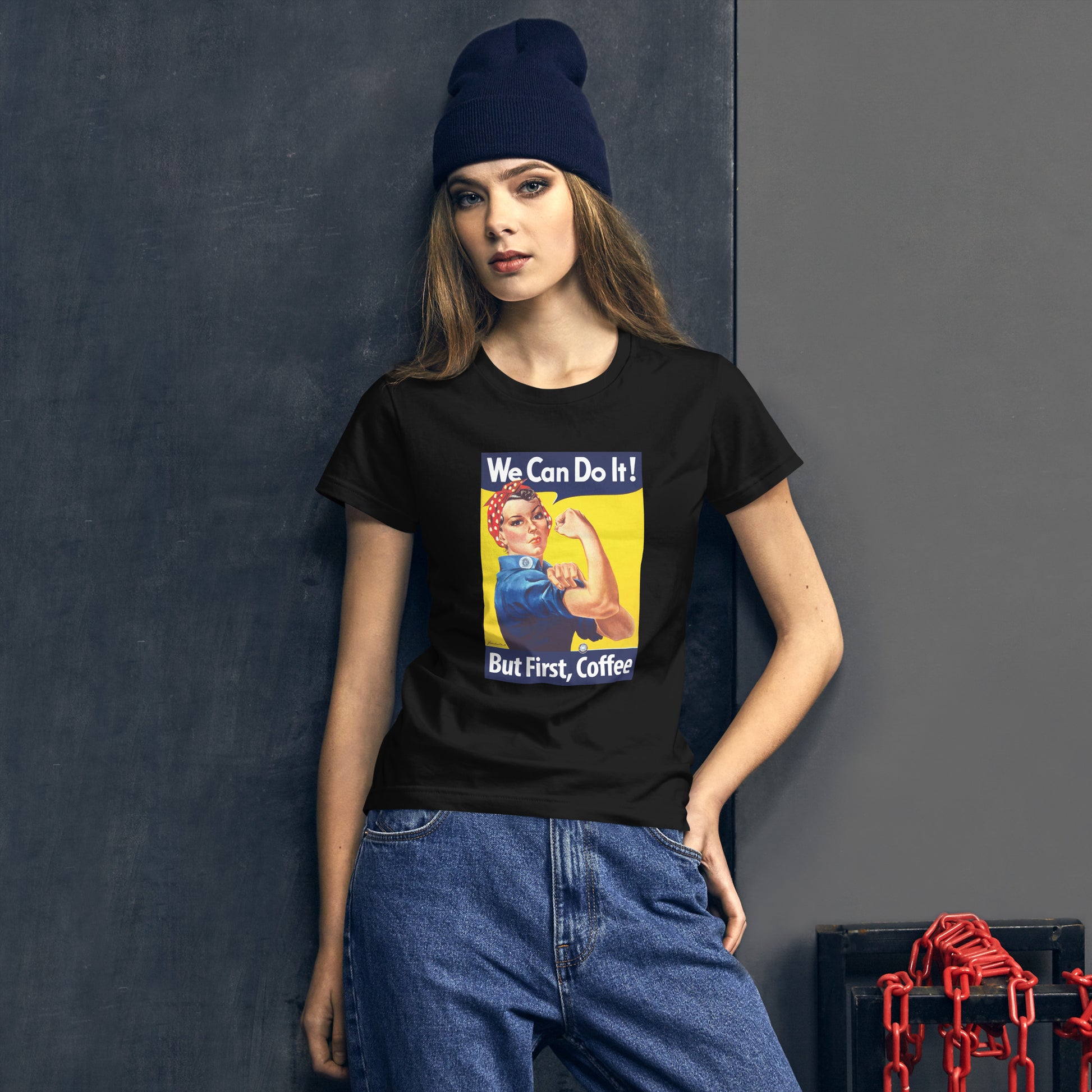 But First, Coffee: Rosie the Riveter Poster women's black t-shirt