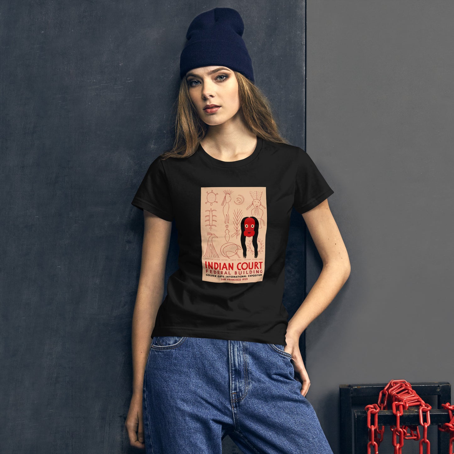 Indian Court Chippewa Picture Writing and Seneca Mask poster women's black t-shirt