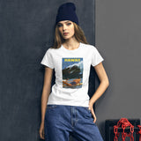 Vintage Hawaii Surfing Poster on white women's t-shirt