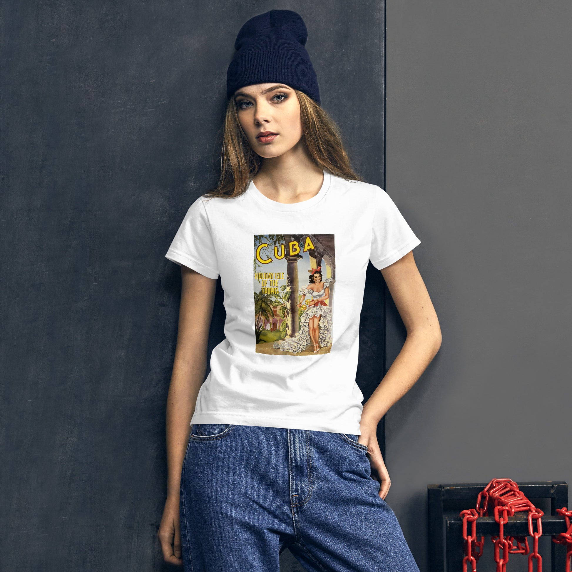 Cuba, Holiday Isle of the Tropics vintage travel poster women's white t-shirt