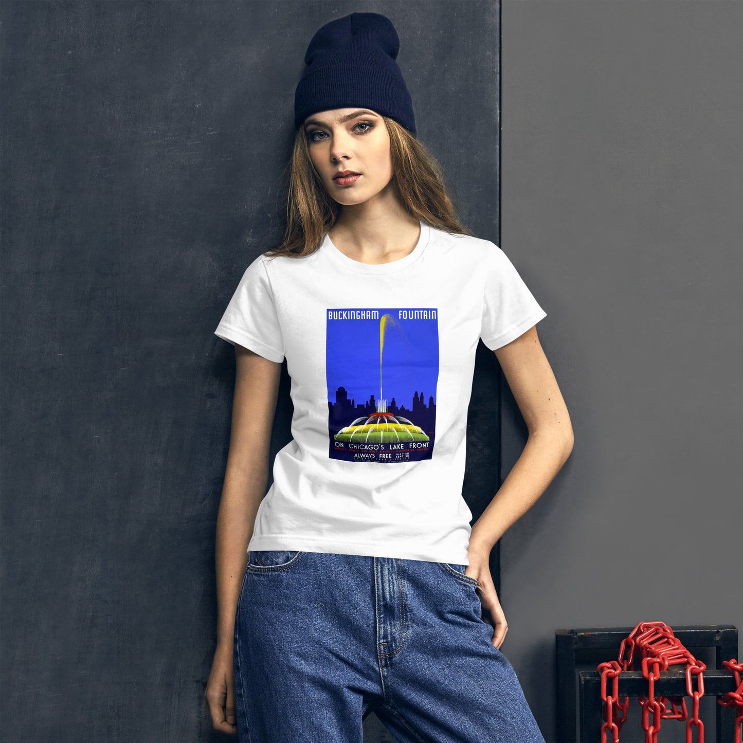 Buckingham Fountain poster women's white t-shirt